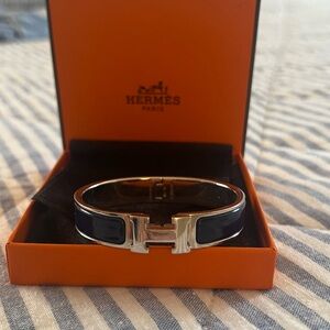 Hermès Navy and Silver Clic H Bracelet